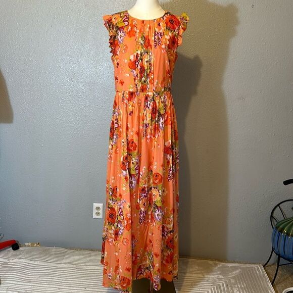 Brooks Brothers Dresses & Skirts - Brooks brothers red fleece cotton floral maxi dress in salmon color size 12